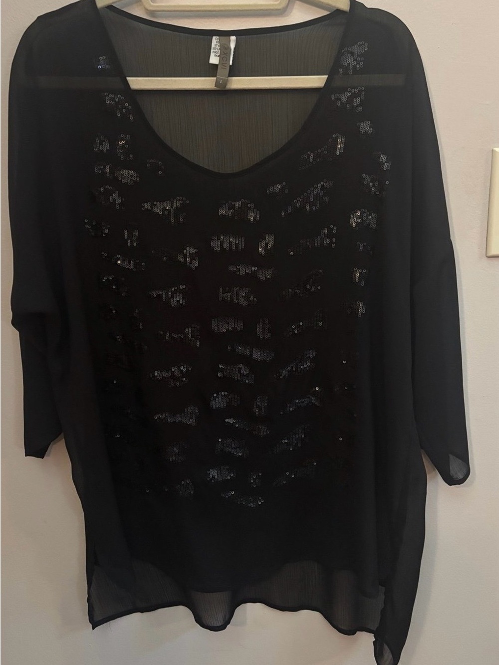 XCVI Black Sequin-Embellished Women's Top size L